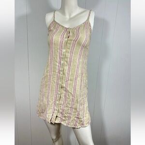 NWT Forever 21 Button Front Mini Woven Sundress Striped Linen Rayon
